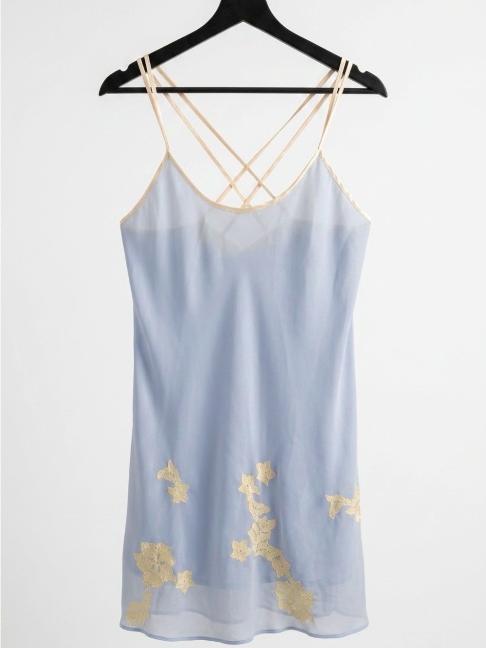 Josie by Natori Light Blue Slip with Cream Floral Embroidery